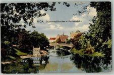 Riga Foto AK Schwanenhäuschem Basteibrücke