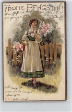 Trachten - Blüten - 1903 Litho AK Pfingsten Prägedruck