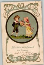 Jugendstil Kinderpoesie Rosenstrauß Namenstag 1904 Prägedruck