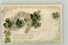 Glückklee - Liebesgedicht - Litho 1905 AK Golddruck Hufeisen Prägedruck