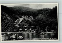 06548 O4711 Uftrungen - Hotel Heimkehle mit Landschaftsbild am Höhleneingang Schwäne