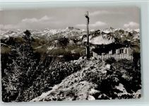 W8342 Breitenberg , Niederbay Gipfelkreuze Ostlerhütte am Breitenberggipfel Blick auf Hochvogel Gaishorn und Daumen Berghütte