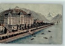 Montreux Grand Hôtel Eden Ruderboote Schwäne Personendampfschiff Segelboote Ruderboot