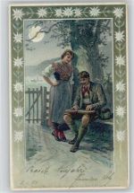 Serie 40 "Unterm Monde" Liebe Mondschein - Zither spielen - Trachten - Litho 1904 AK Döcker, E. Künstlerkarte