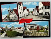 74226 W7107 Nordhausen , Kr Heilbronn, Neckar - Partie an der Kirche Weststraße Ortsansicht Kindergarten Rutsche Wippe Indianerzelt 4-Bildaufnahme