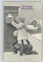 Kinder - Gelukkig Nieuwjaar - 1918 AK Muff - Pelzmantel Briefkasten