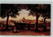 00100 Roma Künstlerkarte Blick auf Monte Pincio aus auf St. Peter mit Vatikan und die Engelsburg sign.