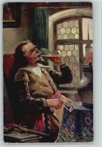 TSN Serie 1132 - Mann im Mittelalter trinkt Bier und reicht eine Pfeife Rauchen Künstlerkarte