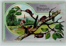 Pfingsten - Maikäfer auf einem Ast, Kirche AK Maikäfer 1912 Prägedruck
