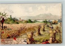 August - sign Guggenberger, Monatsgrüße Serie II , Verlag Seeger AK Kleine Stempelspur - Ährenernte Landwirtschaft Monat 1901