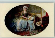 Serie 2528 sign V. Schramm Kunstgenuss - Glamour Frau betrachtet Bilder Meissner & Buch Künstlerkarte