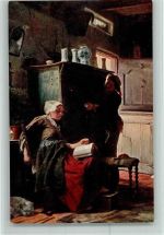 Bäuerin beim Lesen - Was liebt sich, das neckt sich - Gemälde von Fagerlin Buch lesen Künstlerkarte