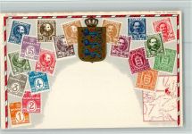 Nr. 72 Philatelie Karte Ottmar Zieher - Dänemark - Wappen, Kl. Flecken oben am Rand - gute Erhaltung Briefmarkenabbildung Prägedruck