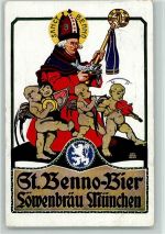 Sankt Benno mit musizierenden Engel 1934 AK Bier Löwenbräukeller Künstlerkarte