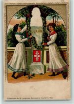 Nr. 7955 Verlag Nonnewitz - Frauen mit Jahn Silhouette Turnvater Jahn Prägedruck