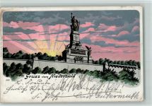 65385 W6220 Niederwald , Jagdschloß 1902 Lithographie Niederwalddenkmal Sonnenuntergang