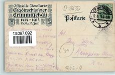 08451 O9630 Crimmitschau 1914 - Ereignis - Offiz. Karte Stadtrechtsfeier 1914, Wappen, Wassertor