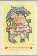 Tilly Baumgarten - Kinder Poesie auf der Bank, Lebkuchenherz Lebkuchen Künstlerkarte