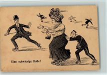 Humor - Dicke Frau wird von einem Hotelboy angeschoben Rollschuh 1910 Lithographie