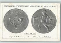 W8000 München Deutsche Postwertzeichen-Ausstellung Medaille Bildhauer Hans Lindl Philatelistentag 1924