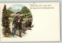 Gebr. Metz Nr. 105 - Bauer mit Pfeife u. Regenschirm, gute Erhaltung AK Trachten Schwarzwald Lithographie