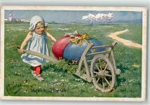 Verlag BKW Serie 4679-2 - Ostern Mädchen mit einer Schubkarre und großen Eiern AK Feiertag, K.
