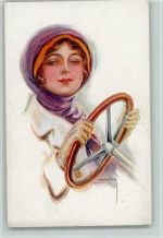 Erkal Serie 351-3 - Frau am Steuer, Auto , gute Erhaltung AK Usabal, L.