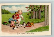 Serie A.G. B 3292 - Hunde und Katzen, Puppe Ebner, Pauli 1933 Künstlerkarte