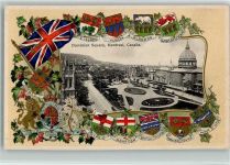 Montreal Dominion Square Wappen 1914 Lithographie / Prägedruck