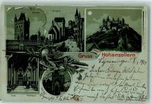 72379 W7457 Bisingen b Hechingen 1901 Lithographie / Mondschein Burg Hohenzollern Torturm Burghof Grafensaal Adlertor