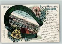 W3042 Munster , Örtze Truppenübungsplatz Hufeisen Vergissmeinnicht Kaserne Lithographie