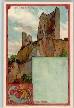 W5330 Drachenfels sign. Franz Hein Velten Verlag Nr. 142 AK Kunstgeschichte Karlsruhe 1899 Lithographie / Künstlerkarte