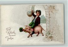 Junge reitet auf einem Schwein, Geldsack 1919 AK Neujahr