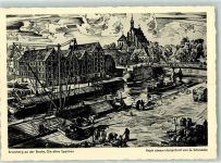 Bromberg Bydgoszcz Künstlerkarte Die alten Speicher Holzschnitt G. Schmedes Vergesst den Deutschen Osten nicht!