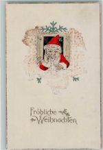 Schaut aus dem Wolkenfenster AK Weihnachtsmann Prägedruck