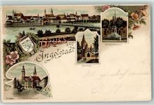 85049 W8070 Ingolstadt , Donau 1900 Gebrauchsspuren Kriegerdenkmal Kreuztor Rathaus Pfarrkirche Donau