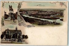 57000 Metz 1900 Lithographie Gruss aus Kathedrale Denkmal Kaiser Wilhelm II Verlag Lautz 1176