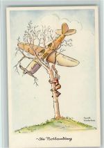 Serie Flieger Humor - H III-1 Karikatur - die Notlandung Fliegerhumor
