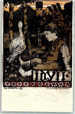 Idyll Junge Gans Schiestl Lithographie