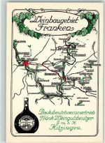 97318 W8710 Kitzingen Gebrauchsspuren Weinbaugebiet Franken Landkarte Bocksbeutel Weinvertrieb Fränk. Weingutsbesitzer GmbH