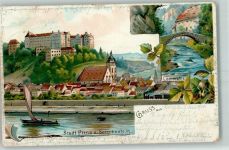 01796 O8300 Pirna Gebrauchsspuren Schloss Sonnenschein Lochmühle Lithographie