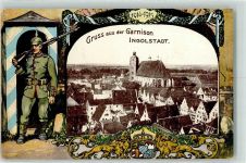 85049 W8070 Ingolstadt , Donau 1916 - Wachsoldat Wachhäuschen Wappen