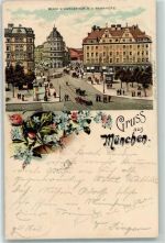 W8000 München Blick vom Karlstor nach dem Bahnhofe Vergissmeinnicht Zieher Ottmar 1899 Lithographie