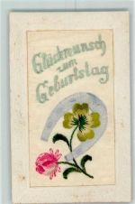Seidenstickerei Blumen Geburtstag Passepartout AK Seide (gestickt) AK mit Stickerei