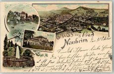 61231 W6350 Bad Nauheim Lithographie Teichhaus Gondelteich Sprudel Kurhaus
