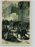 O8000 Dresden 100 jahre Revolution 1848/49 Barrikade Frauengasse in Dresden AK Revolution Künstlerkarte