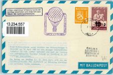 Ballonkarte wurde anläßlich des Ballonaustieges in elsinki 1959 mit dem österr. Freiballon OMO berfördert Landeort: Kuurila Finnland Ballonpost