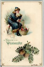Blauer Mantel Tannenzapfen Verlag Erika 4895 Weihnachtsmann 1911 Lithographie