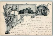 W3000 Hannover Vorläufer Druck 1890-1895 , Lithographie Hoftheater Vorhang im 1. Theater Denkmal Vorläufer Gebrauchsspuren