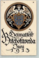 01877 O8500 Bischofswerda Lithographie Heimatfest Juni 1913 Engel Wappen